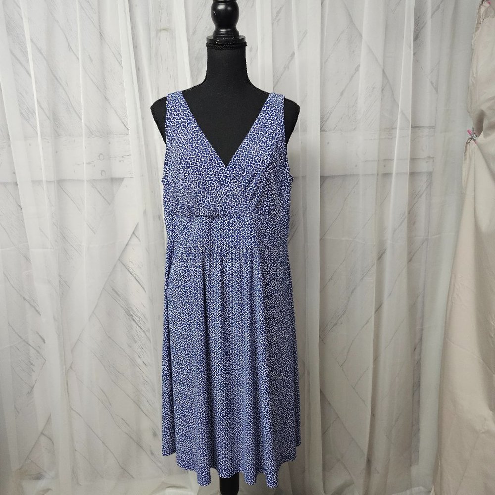 Chaps Blue Printed V-Neck Sleeveless Dress